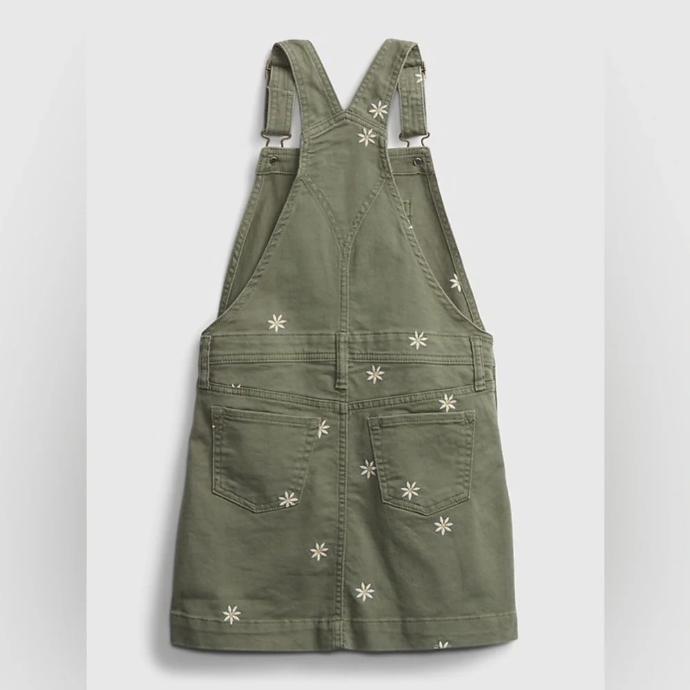 GAP Kids Olive Girl's Overall Dress with Embroidered Floral Accents Size Small